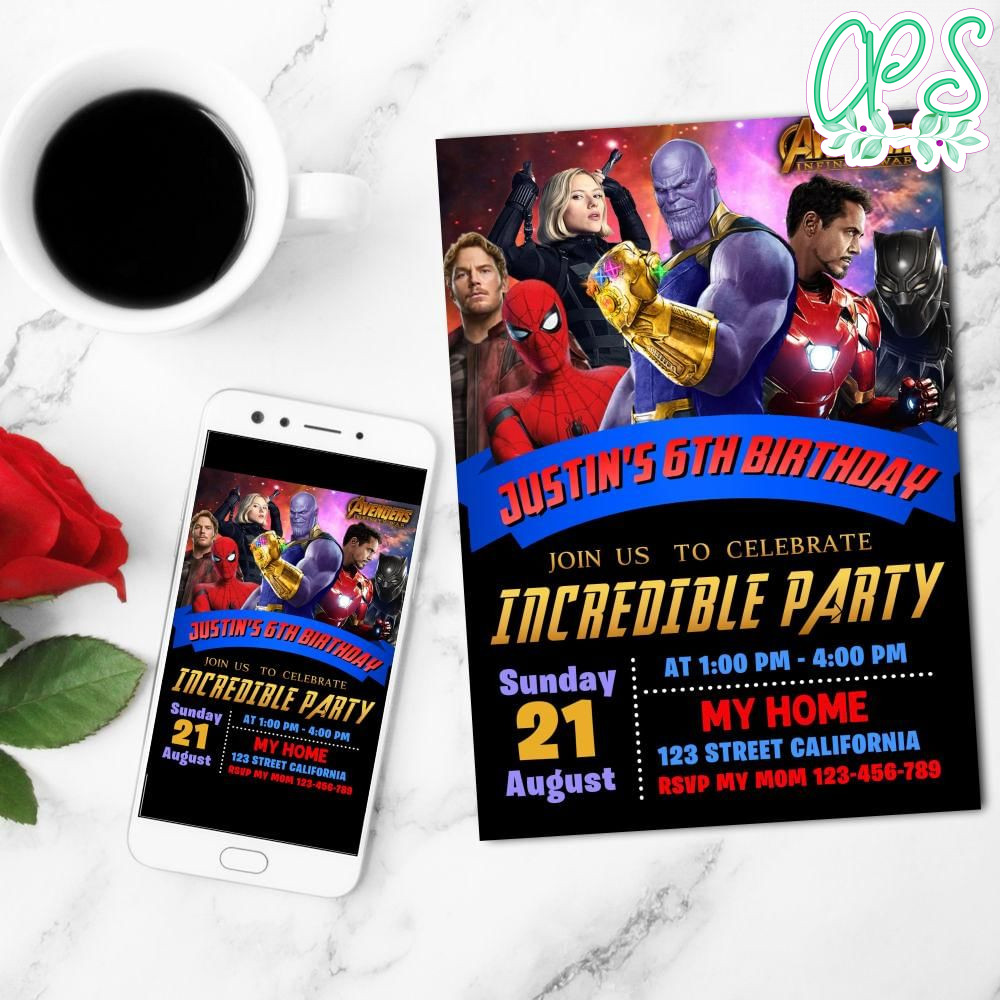 Avengers Infinity War Birthday Invitation Customizable Template
