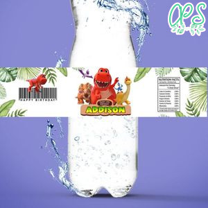 Little Dino School Bottle Label Birthday Water Bottle Label Template to Print at Home Instant Download
