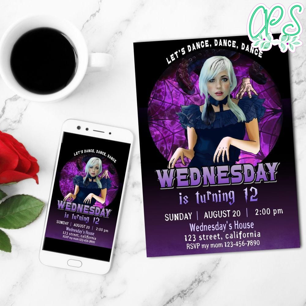 Wednesday Birthday Mobile Invite Customizable Template Instant Download