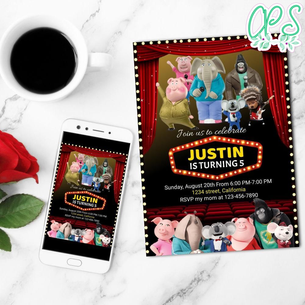 Sing 2 Birthday Mobile Invite Customizable Template Instant Download