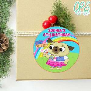 Chip and potato Circle Sticker Template Customizable to Print at Home Instant Download