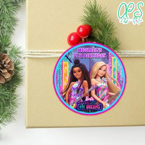Barbie Big City Circle Sticker Template Customizable to Print at Home Instant Download