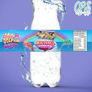 Barbie Dolphin Magic Birthday Water Bottle Label Template to Print at Home Instant Download
