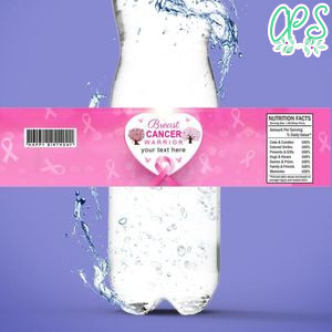 Pink Breast cancer Bottle Label Birthday Water Bottle Label Template to Print at Home Instant Download