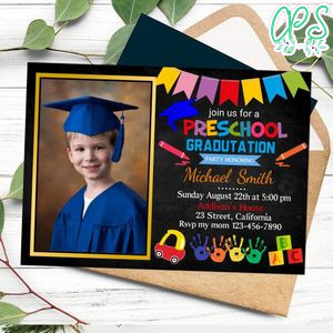 Preschool Graduation Invitation with Photo Customizable Template to Print at Home Instant Download