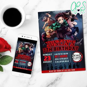 The Demon Slayer Party Mobile Invite Customizable Template Instant Download