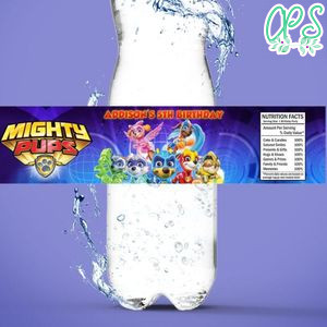 Paw Patrol Mighty Pups Birthday Water Bottle Label Template to Print at Home Instant Download