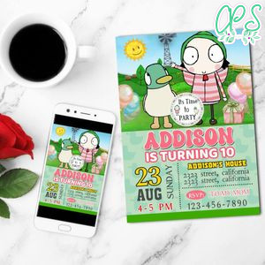 Sarah & Duck Invitation Customizable Template to Print at Home Instant Download