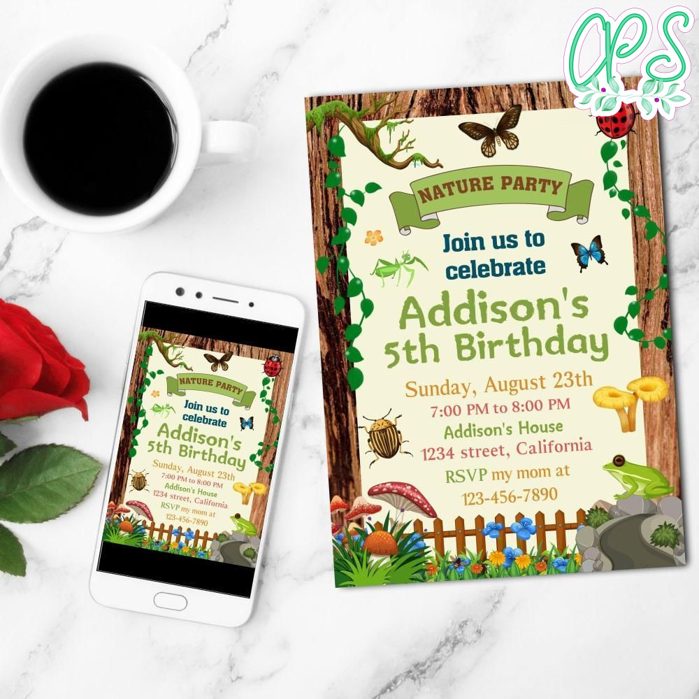 Party Nature Mobile Invite Customizable Template Instant Download