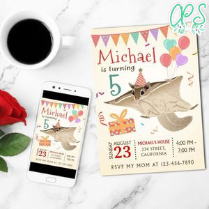 Flying Squirrel Mobile Invite Customizable Template Instant Download