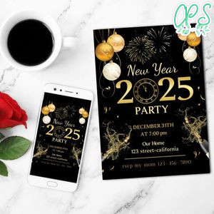 New Year's Eve Party Mobile Invite Customizable Template Instant Download