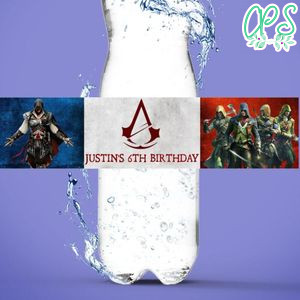 Assassin's Creed Birthday Water Bottle Label Template to Print at Home Instant Download