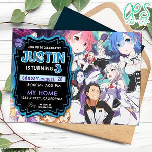 Re:Zero Invitation Customizable Template to Print at Home Instant Download