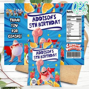 Captain Underpants Birthday Party Fruit Snack Bag Digital File Printable Instant Download