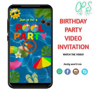 Pool party Video Invitation Digital Template Customizable Instant Download
