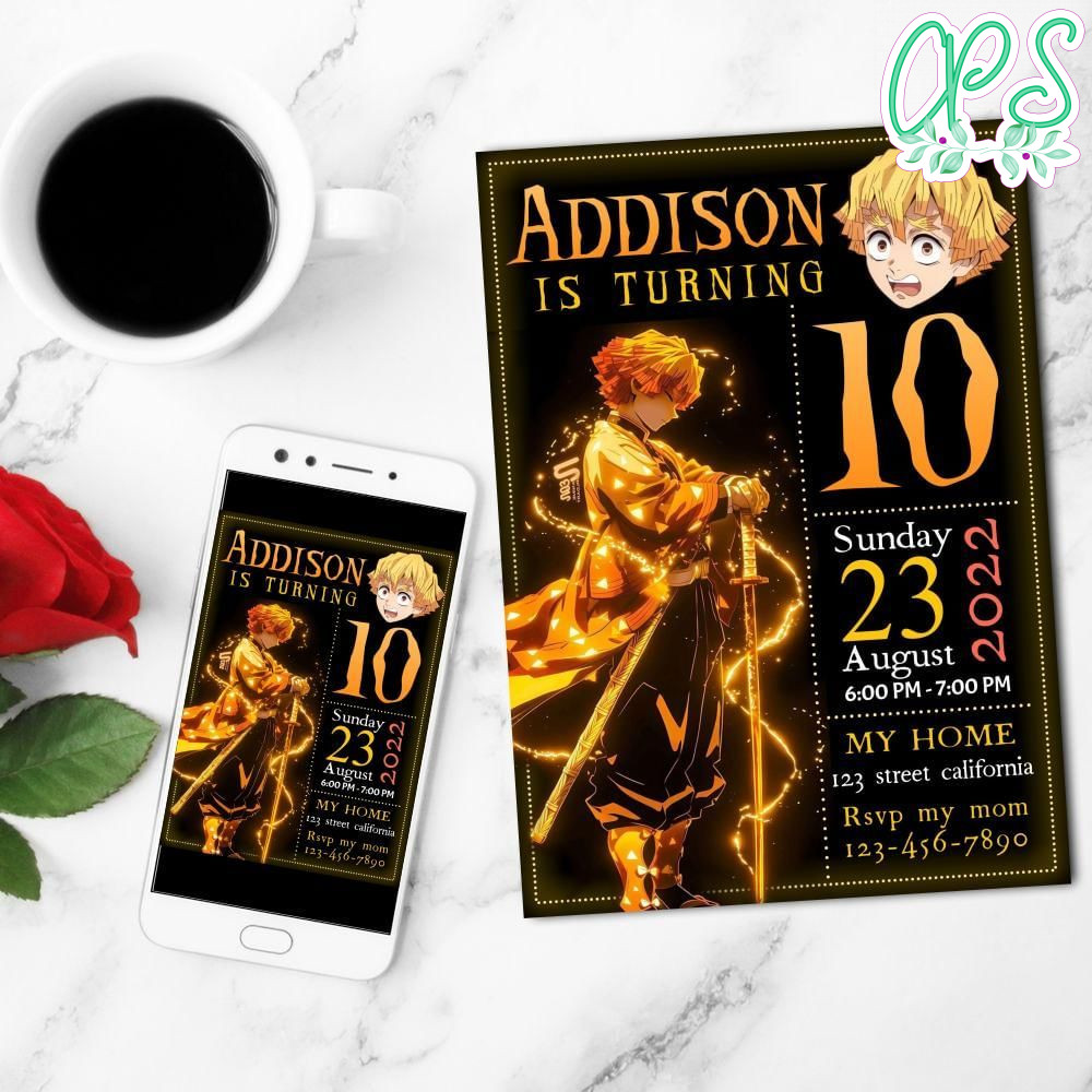 Zenitsu Mobile Invite Customizable Template Instant Download