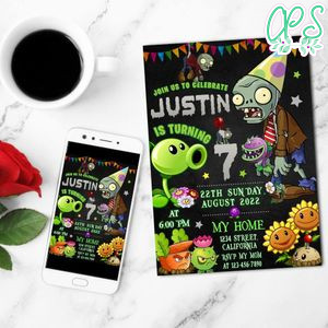 Plants versus zombies Birthday Invitation Customizable Template to Print at Home Instant Download