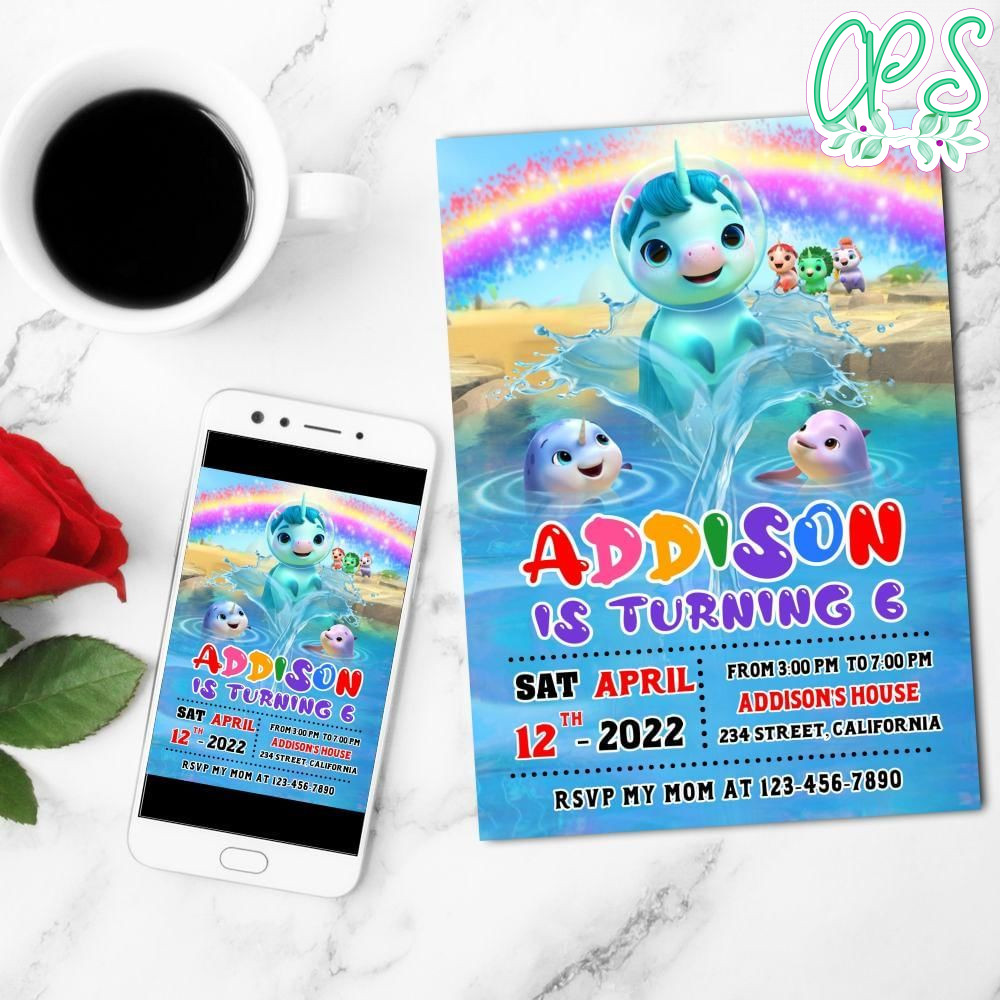 Not Quite Narwhal Mobile Invite Customizable Template Instant Download