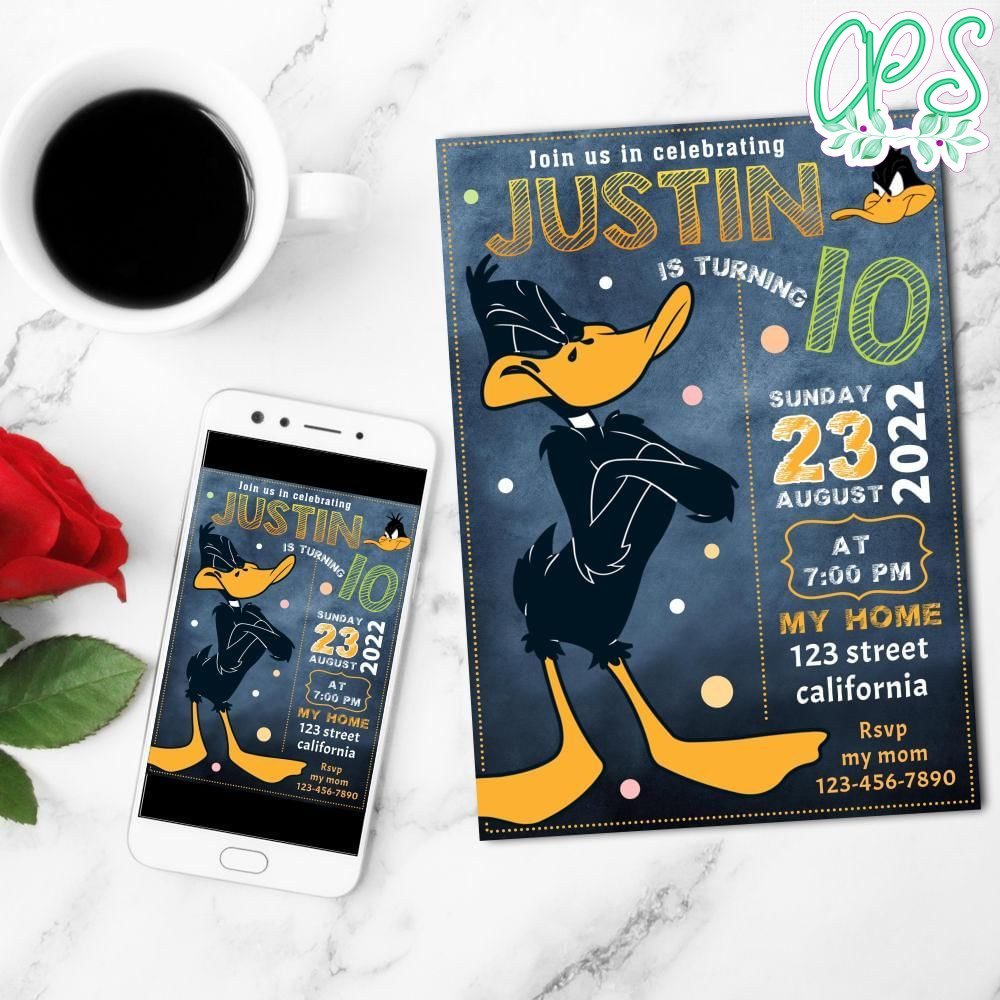Daffy Duck Vintage Mobile Invite Customizable Template Instant Download