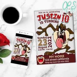 Tasmania Devil Birthday Invitation Customizable Template to Print at Home Instant Download