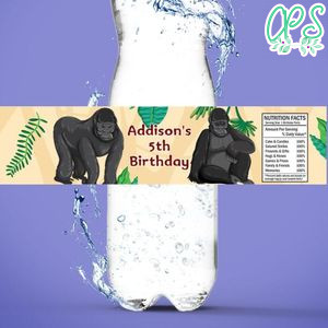 Gorilla Bottle Label Birthday Water Bottle Label Template to Print at Home Instant Download