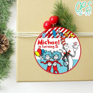 Dr. Seuss Circle Sticker Template Customizable to Print at Home Instant Download