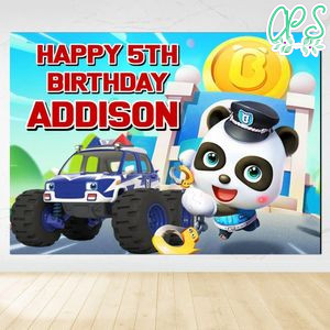 Babybus police Birthday Backdrop Digital File Template Instant Download