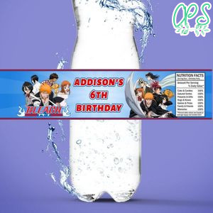 Bleach Birthday Water Bottle Label Template to Print at Home Instant Download
