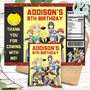 Assassination classroom graduation Birthday Party Chip Bag Digital File Printable Instant Download
