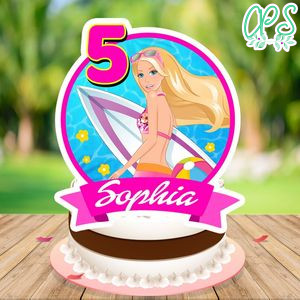 Barbie Pool Party Cake Topper Template Printable Instant Download