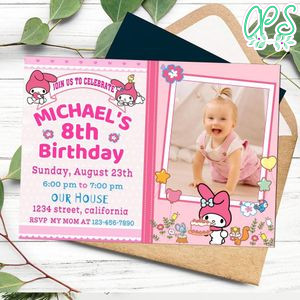 Melody Birthday Invitation with Photo Customizable Template to Print at Home Instant Download