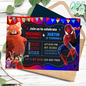 Turning red and Spiderman Invitation Customizable Template to Print at Home Instant Download