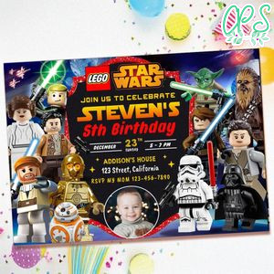 Lego star wars Birthday Invitation with Photo Customizable Template to Print at Home Instant Download