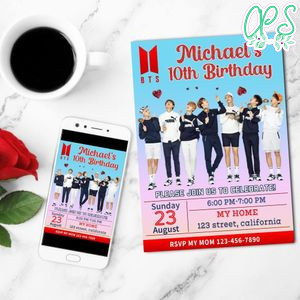 BTS Birthday Invitation Customizable Template to Print at Home Instant Download