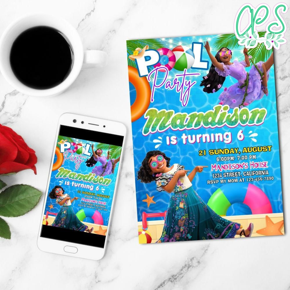 Encanto Pool Party Mobile Invite Customizable Template Instant Download