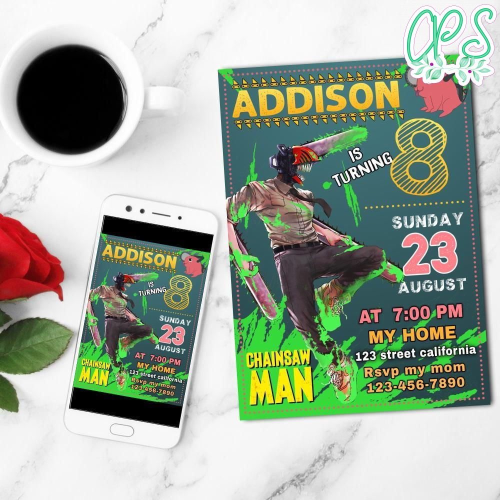 Chainsaw Man Mobile Invite Customizable Template Instant Download