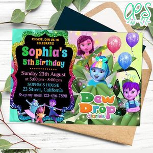 Dew Drop Diaries Birthday Invitation Customizable Template to Print at Home Instant Download