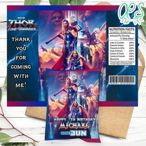 Thor Love And Thunder Birthday Honey Buns Snack Bag Label Customizable Instant Download
