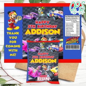 Mickey Roadster Racers Birthday Honey Buns Snack Bag Label Customizable Instant Download
