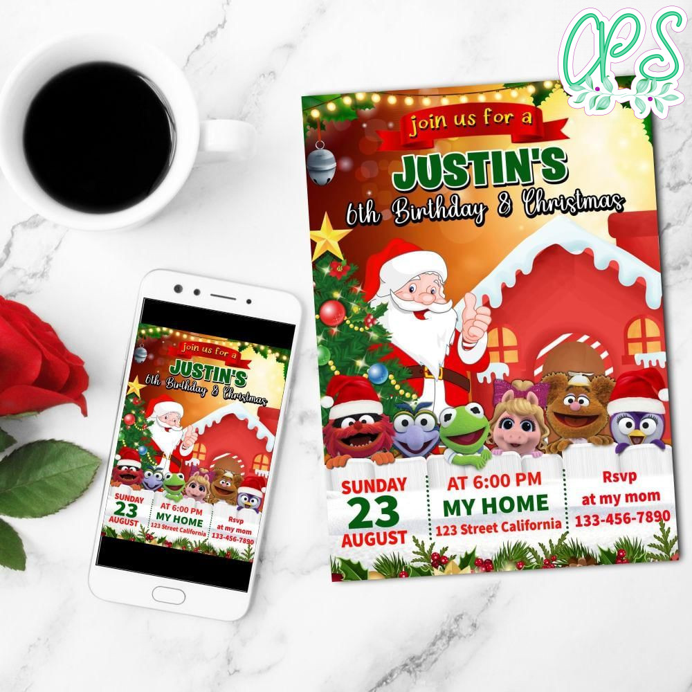 Muppet Babies Christmas Birthday Mobile Invite Customizable Template Instant Download