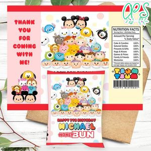 Tsum Tsum Birthday Honey Buns Snack Bag Label Customizable Instant Download
