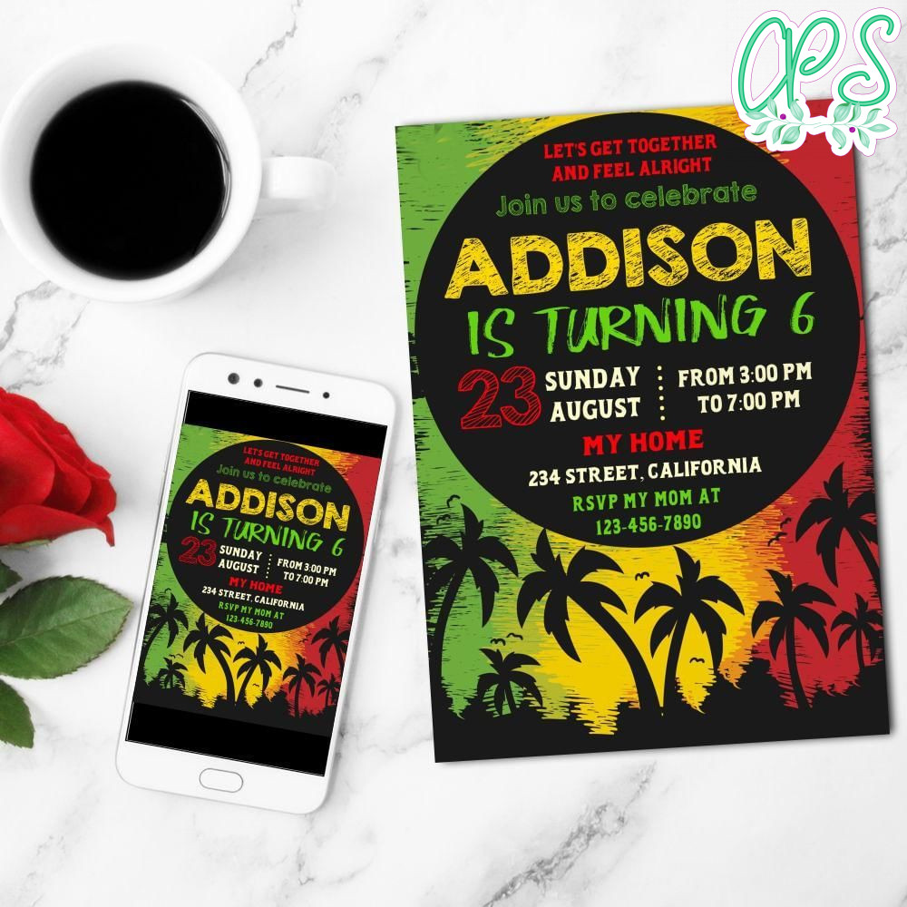 Jamaican Mobile Invite Customizable Template Instant Download