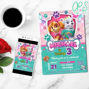 Skye And Everest Mobile Invite Customizable Template Instant Download