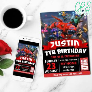 Big Hero 6 2022 Birthday Mobile Invite Customizable Template Instant Download
