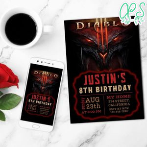 Diablo Birthday Mobile Invite Customizable Template Instant Download