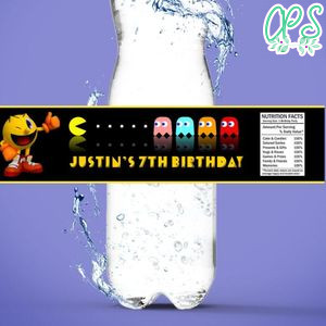 Pacman Birthday Water Bottle Label Template to Print at Home Instant Download