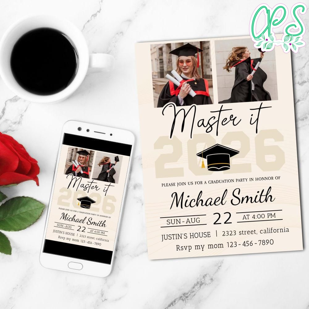 Masters Degree Invite Customizable Template | CustomPartyShirts