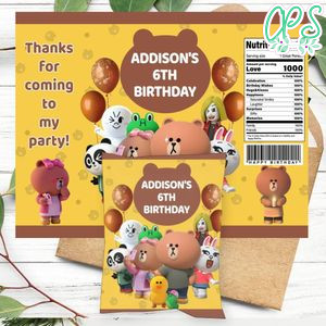 Brown and Friends Birthday Party Chip Bag Digital File Printable Instant Download