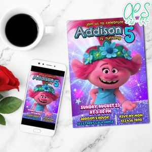 Poppy Trolls Invitation Customizable Template to Print at Home Instant Download