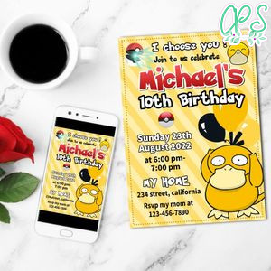 Psyduck Birthday Party Mobile Invite Customizable Template Instant Download
